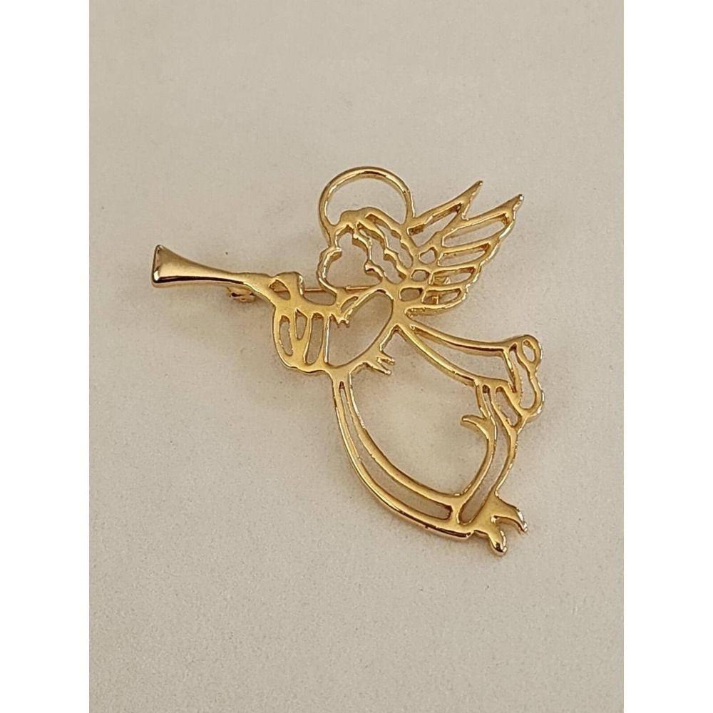 Vintage Angel Blowing Trumpet Silhouette Brooch Pin Gold Tone Nice! FREE $HIP!!